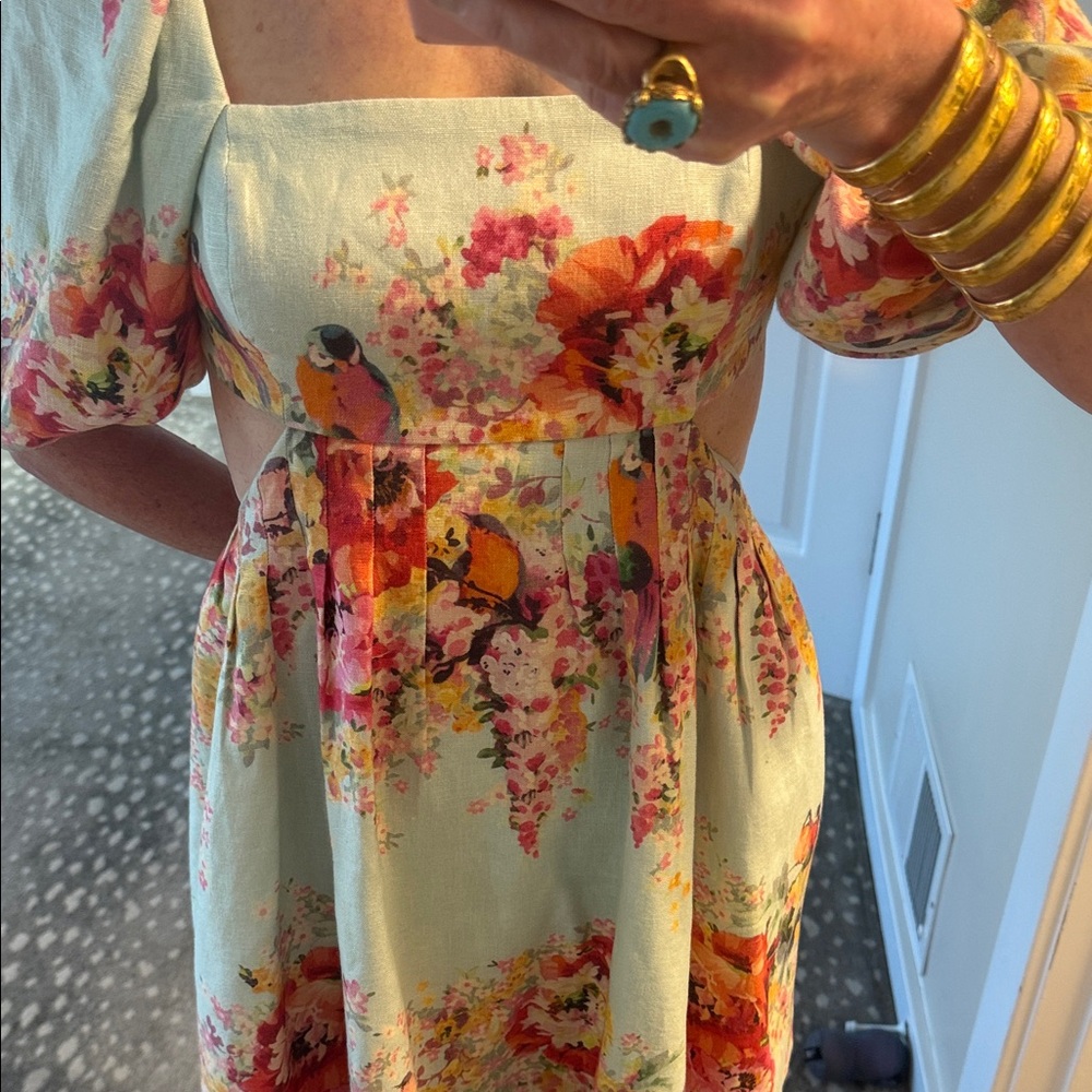 Zimmermann Mint Floral Puff-Sleeve Cut Out Mae Mini Dress Sz 1 AU - Picture 4 of 15